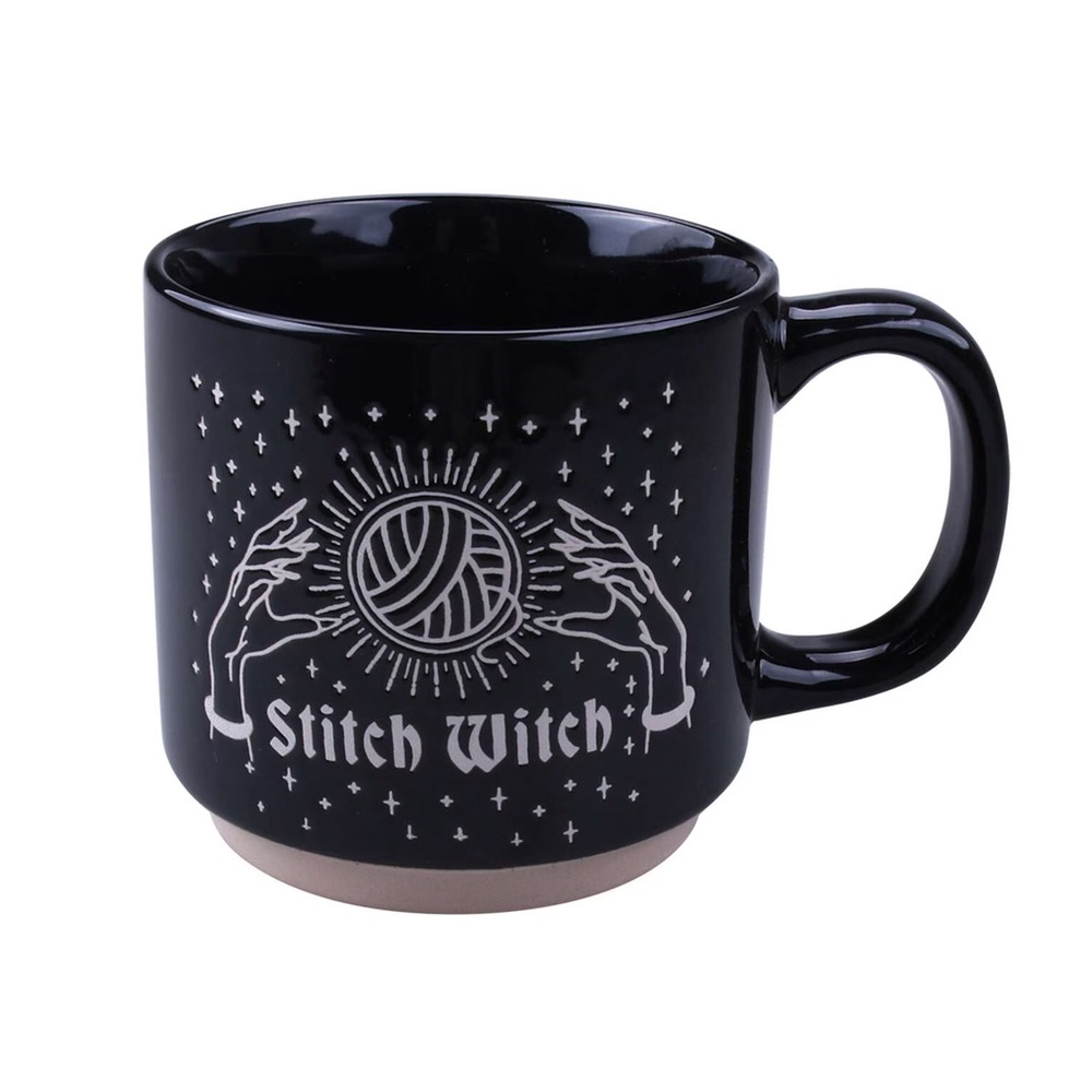 Stitch Witch Black Stoneware Mug for Knitters/Crocheters/Crafters NWT